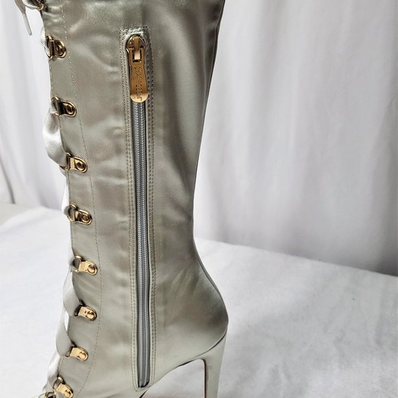 Cape Robbin Gray Lace-Up Peep Toe 4.5" Stiletto Thigh High Boots - Picture 5 of 8